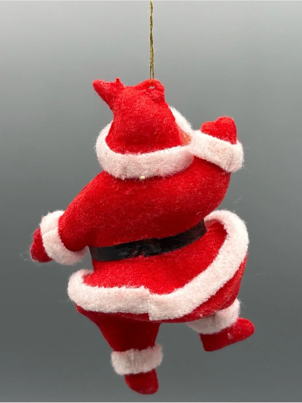 Vintage Santa Claus Flocked Ornament Red Mid Century Dancing Merry 4 Inch Figure